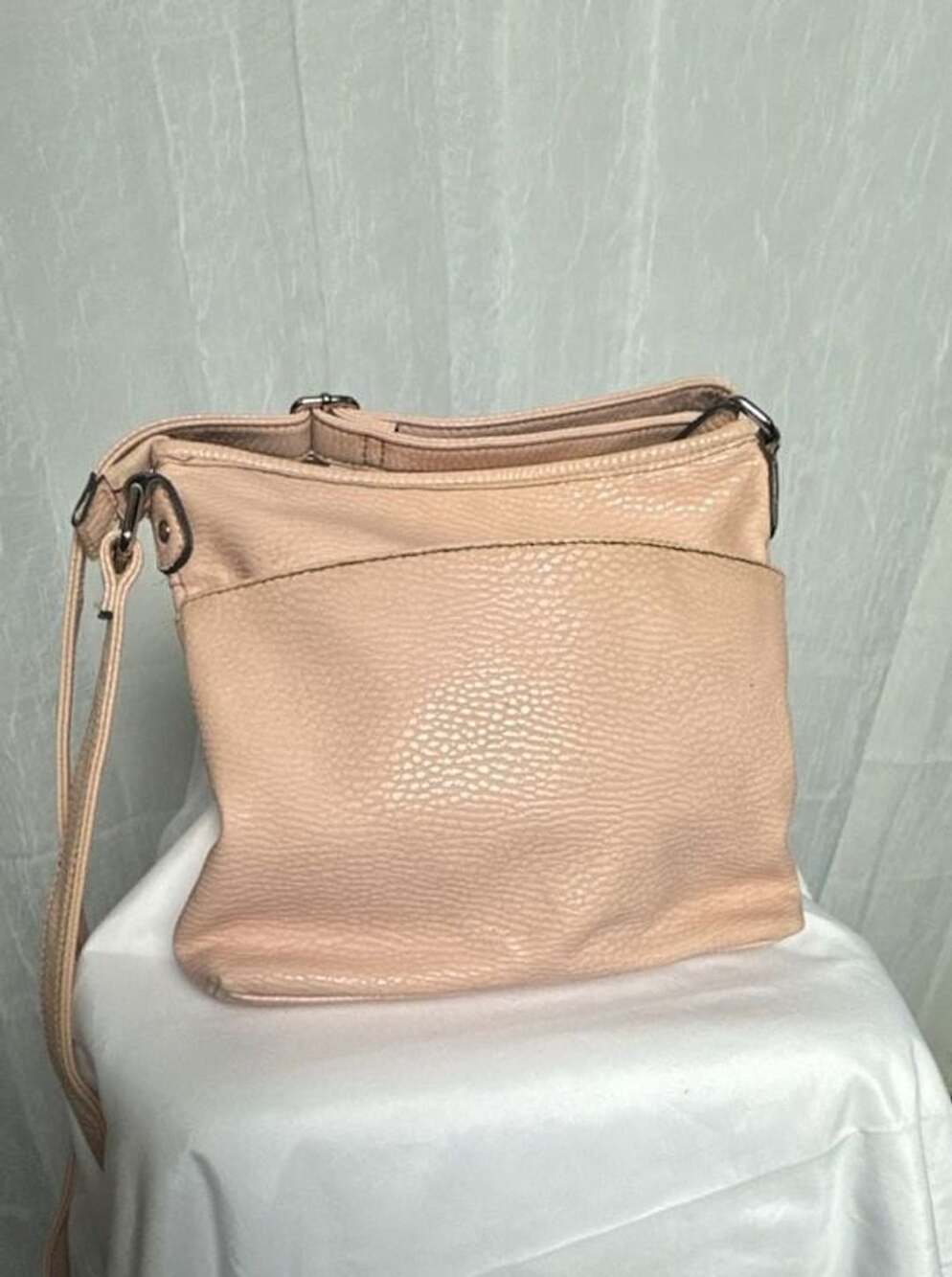 Solene Light Pink Pebbled Faux Leather Multi-Zipper Crossbody Bag Purse - Picture 6 of 8